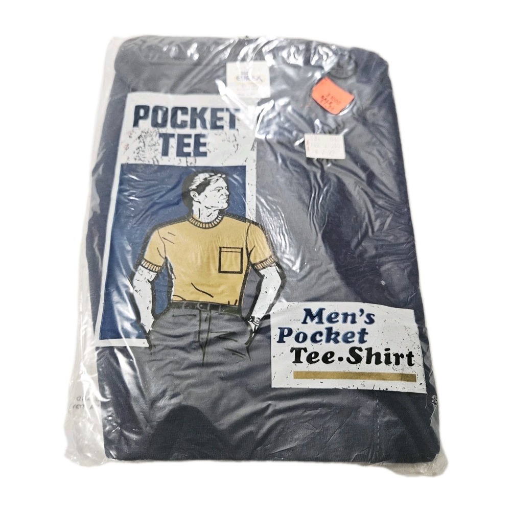 NEW Vintage Eurex Mens Pocket T-Shirt L Black Short Sleeve 80s 90s 100% Cotton.